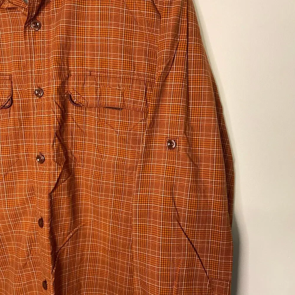 The North Face Orange Shirt Mens Long Sleeve Button Up Hike Fish Hunting Large